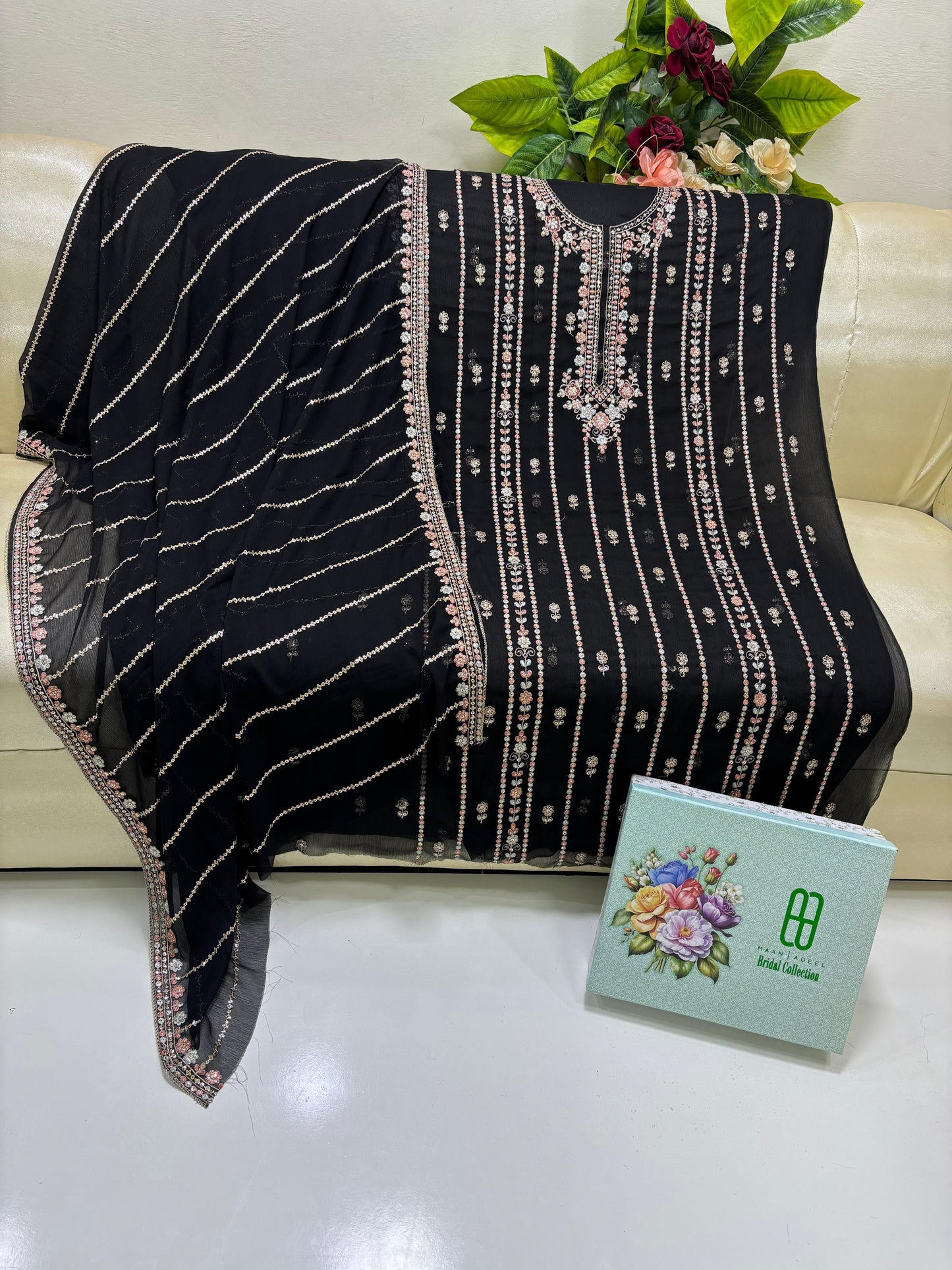 Fancy Embroidered Bridal Dress – Soft Bamber Chiffon Shirt & Dupatta | Wedding Collection by Hanan Adeel