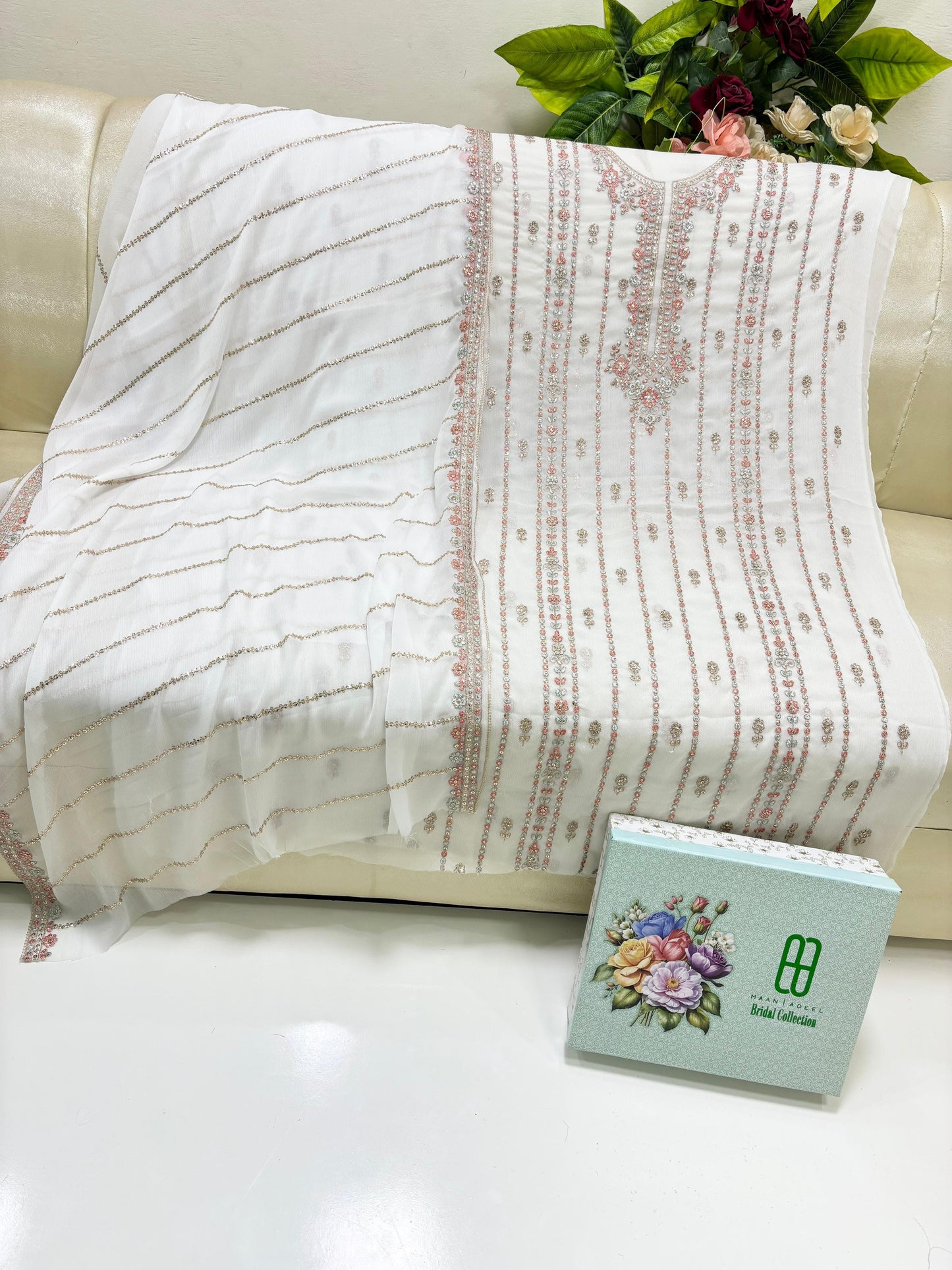 Fancy Embroidered Bridal Dress – Soft Bamber Chiffon Shirt & Dupatta | Wedding Collection by Hanan Adeel