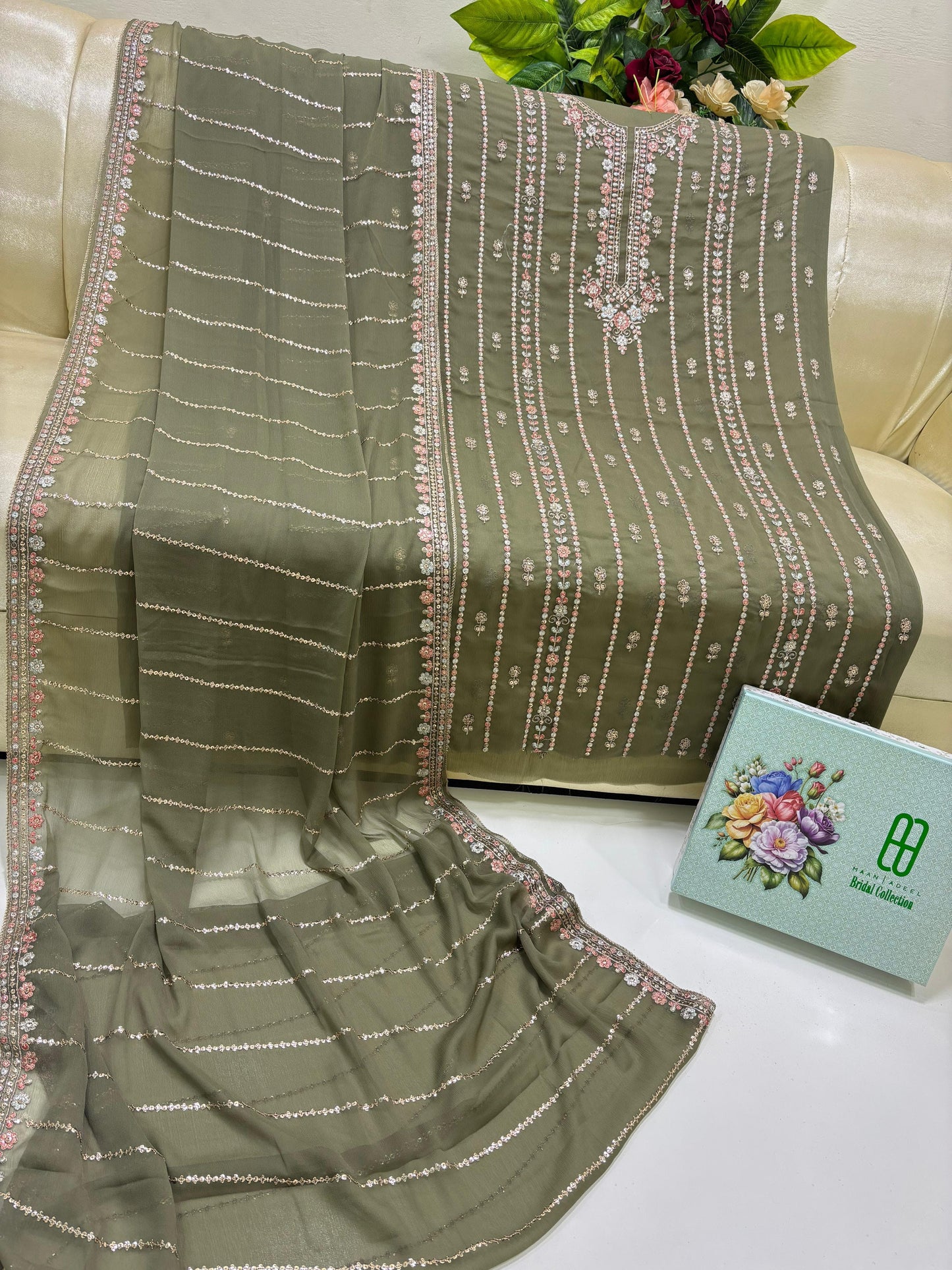 Fancy Embroidered Bridal Dress – Soft Bamber Chiffon Shirt & Dupatta | Wedding Collection by Hanan Adeel