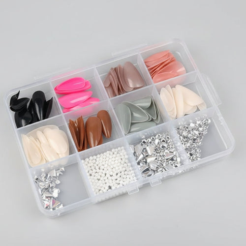 96 Pcs Artificial Nails With Beads - Multicolor Nail Art Decoration Set ABS Plastic