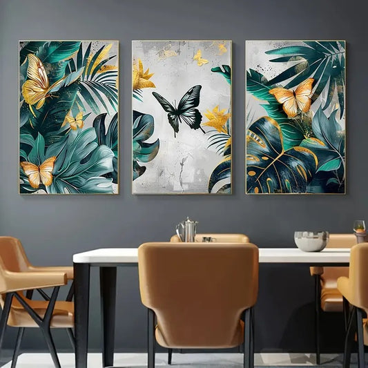 Set of 3 Wall Art Sticky Wooden Canvas Frames - Self-Adhesive Photo Tiles for Home Decor