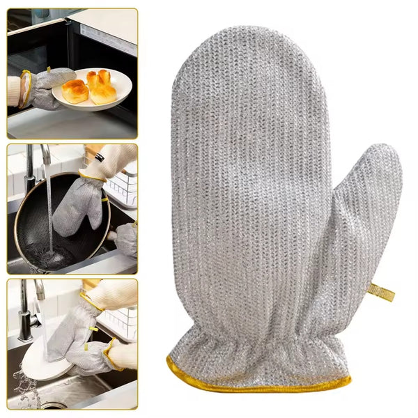 Heavy-Duty Wire Scrubber Dishwashing Mitts – Heat Resistant Steel Wire Cleaning Gloves for Pots, Pans, Grills, and Kitchen Tasks ( pair )