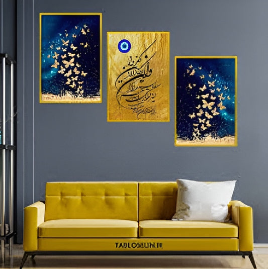 Set of 3 Motivational Wall Art Sticky Wooden Frames - 8x11 Inch Photo Tiles for Home Office