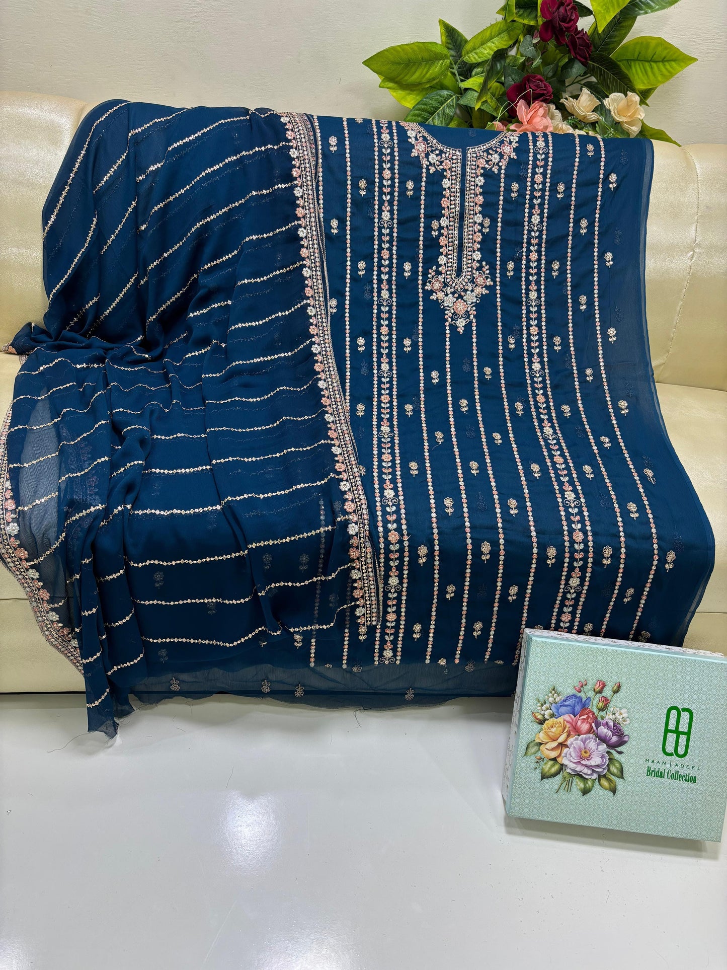 Fancy Embroidered Bridal Dress – Soft Bamber Chiffon Shirt & Dupatta | Wedding Collection by Hanan Adeel