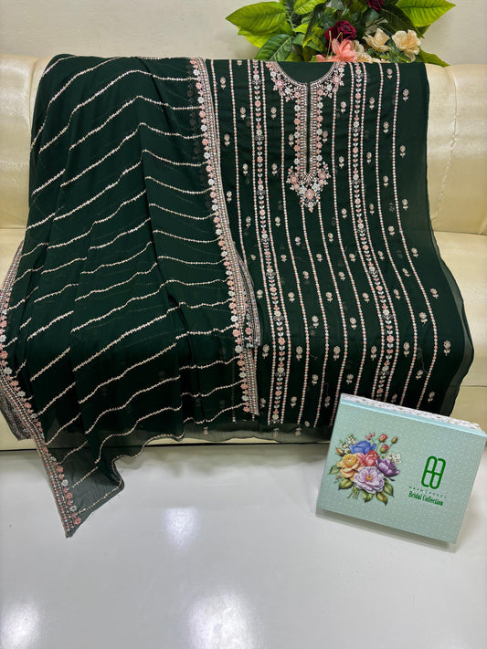 Fancy Embroidered Bridal Dress – Soft Bamber Chiffon Shirt & Dupatta | Wedding Collection by Hanan Adeel