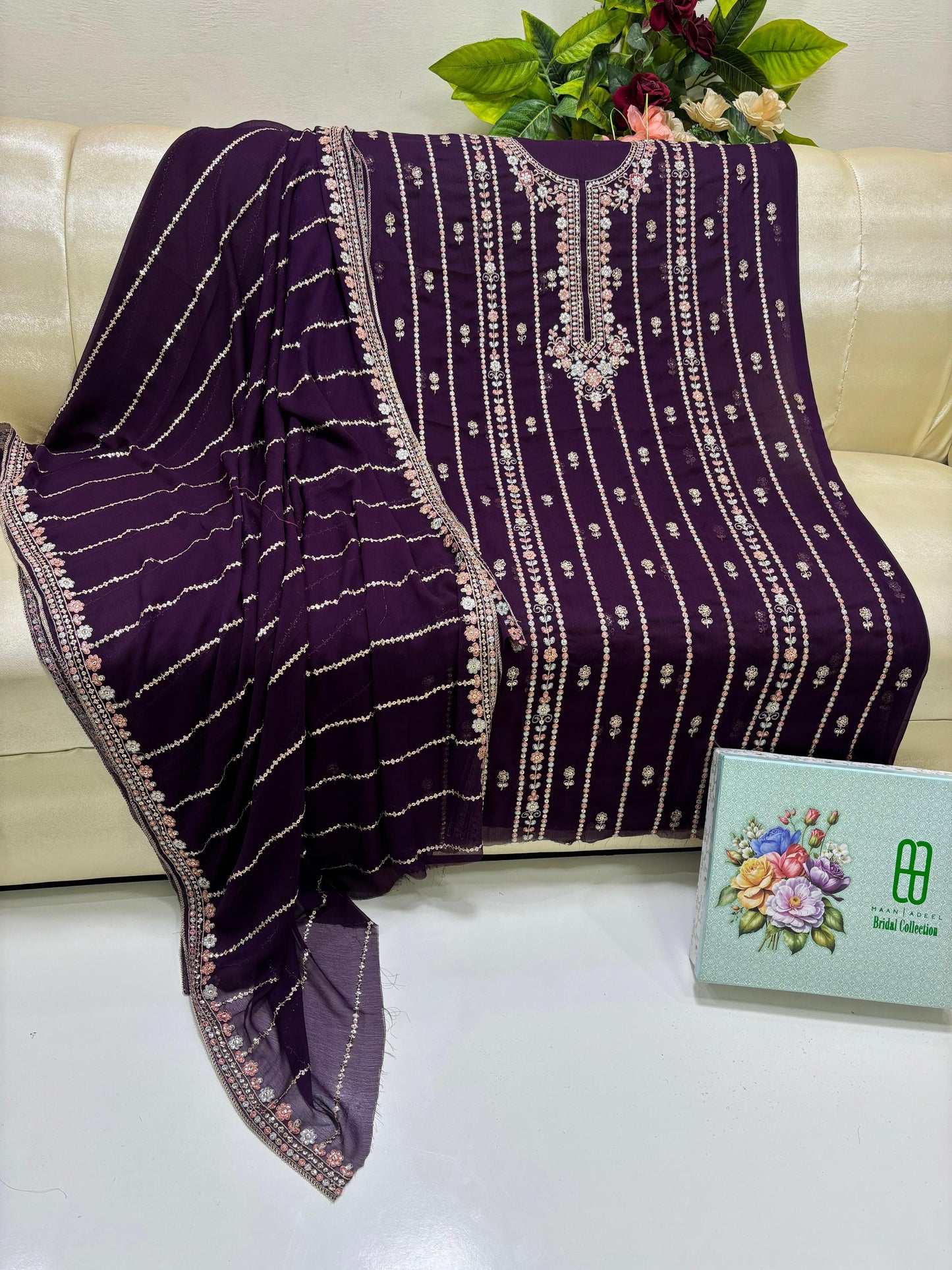 Fancy Embroidered Bridal Dress – Soft Bamber Chiffon Shirt & Dupatta | Wedding Collection by Hanan Adeel