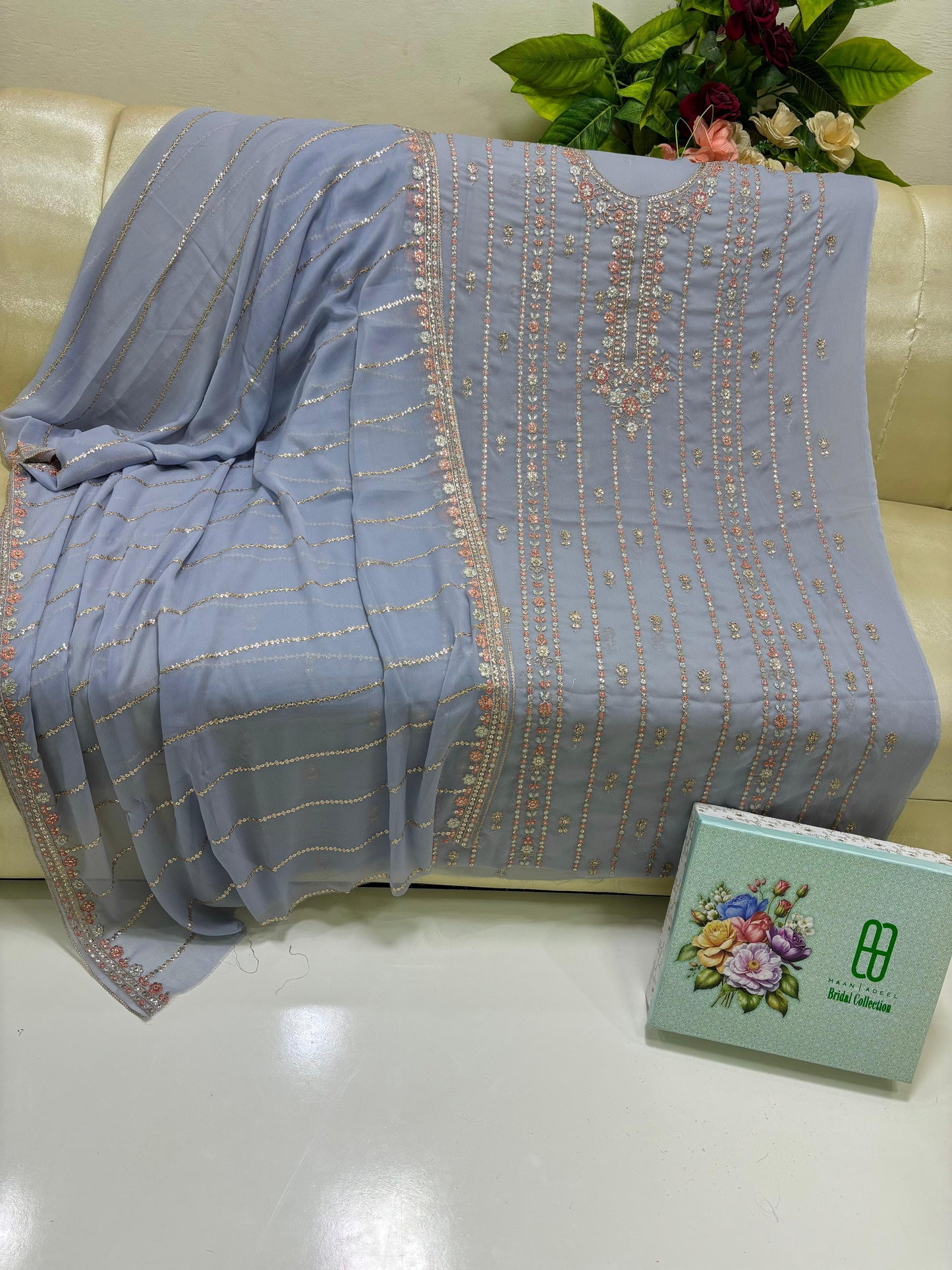 Fancy Embroidered Bridal Dress – Soft Bamber Chiffon Shirt & Dupatta | Wedding Collection by Hanan Adeel