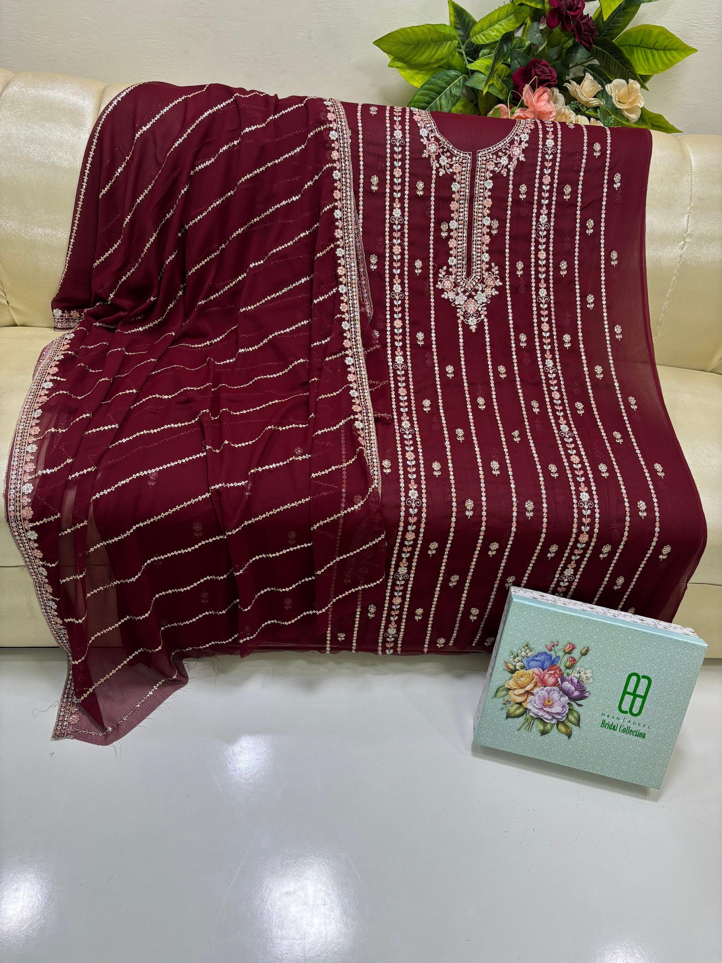 Fancy Embroidered Bridal Dress – Soft Bamber Chiffon Shirt & Dupatta | Wedding Collection by Hanan Adeel