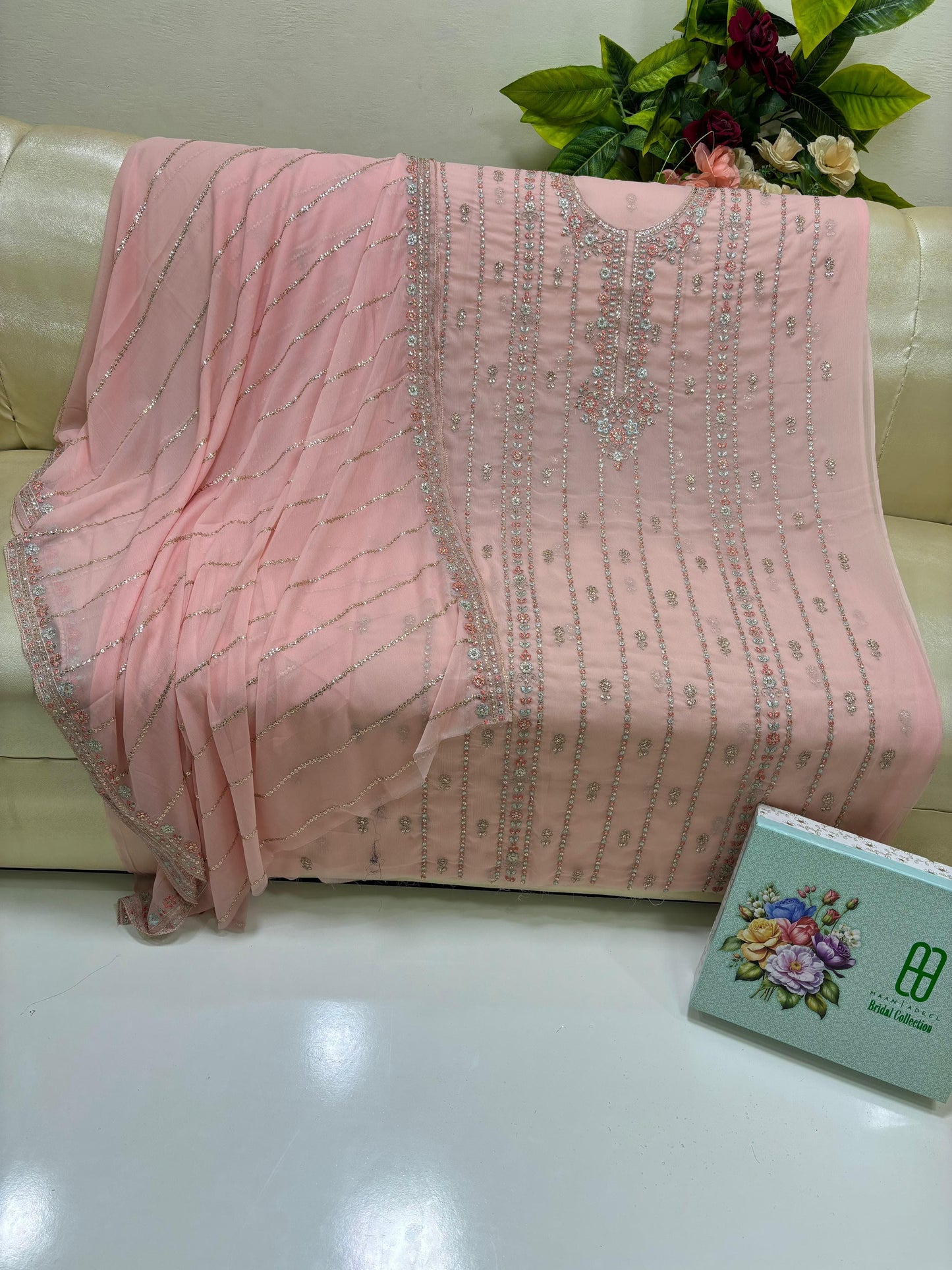 Fancy Embroidered Bridal Dress – Soft Bamber Chiffon Shirt & Dupatta | Wedding Collection by Hanan Adeel