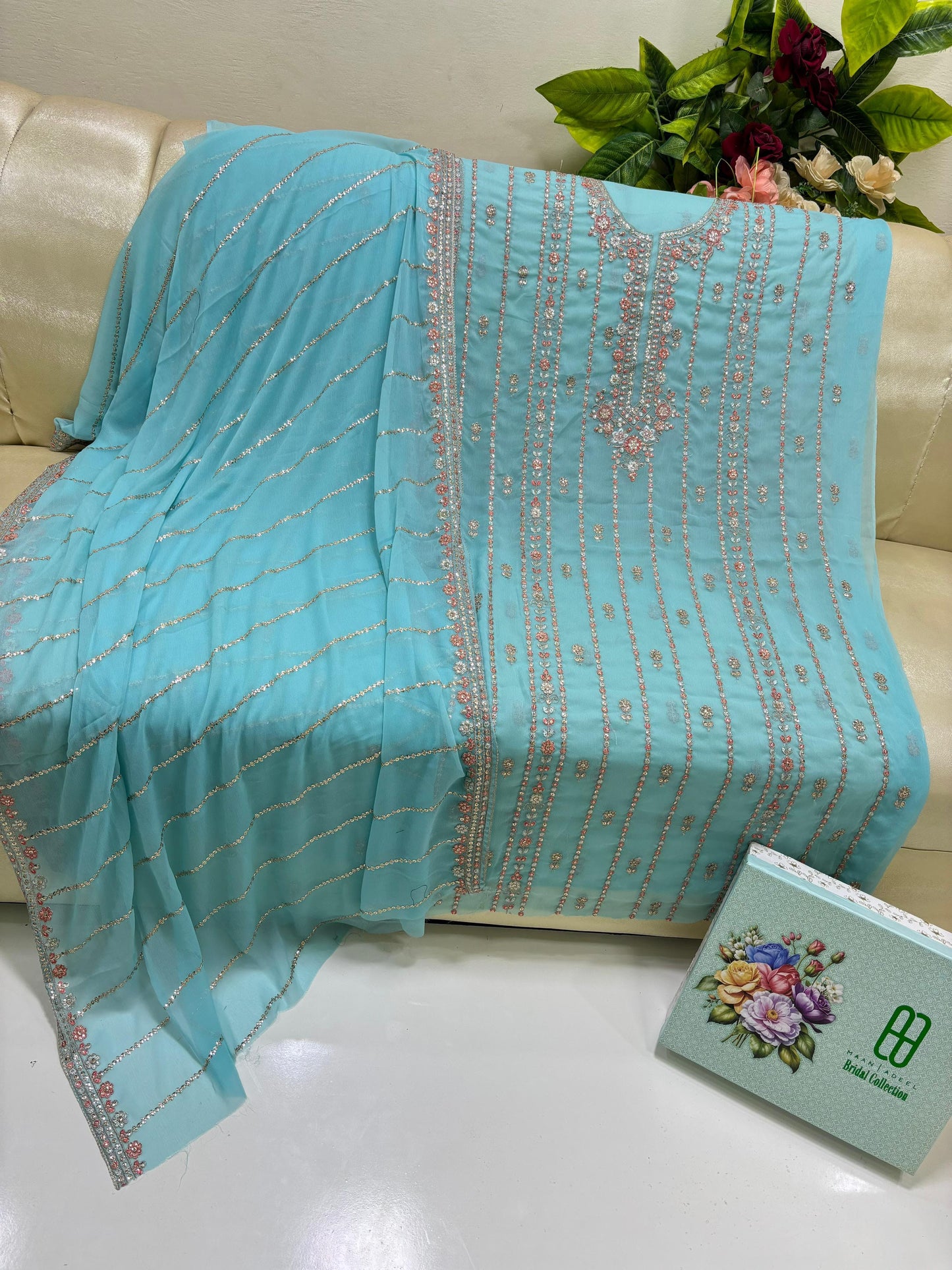 Fancy Embroidered Bridal Dress – Soft Bamber Chiffon Shirt & Dupatta | Wedding Collection by Hanan Adeel