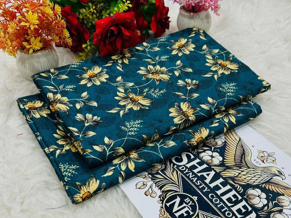 Blue Polo Cotton 2 Piece Printed Suit - Unstitched Shirt & Trouser